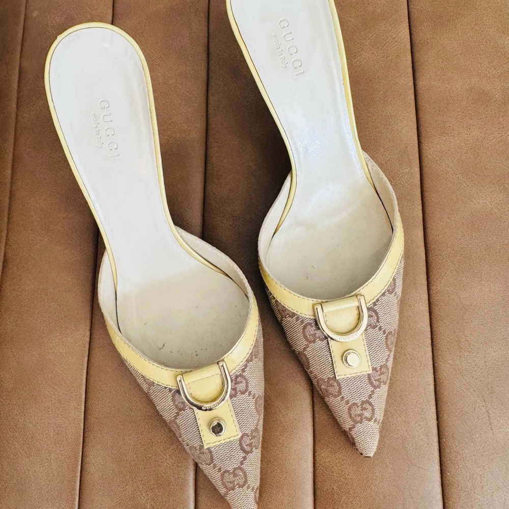 Gucci Brown and Yellow Mules with Sleek Design